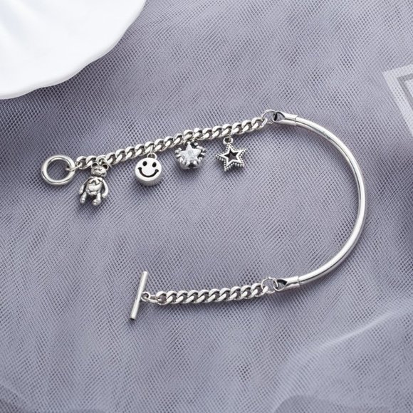 *925 Sterling Silver Toggle Chain Charm Bracelet - Picture 2 of 5